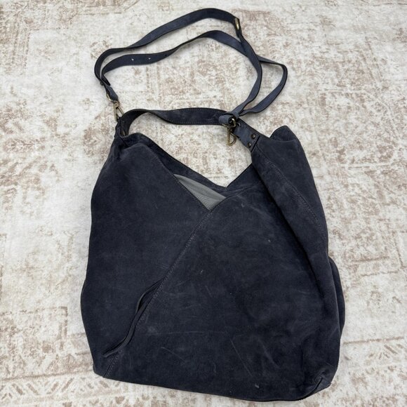 Sundance Hobo Bag Womens Large Black Leather Suede Slouchy Crossbody Purse Zip - Picture 1 of 6